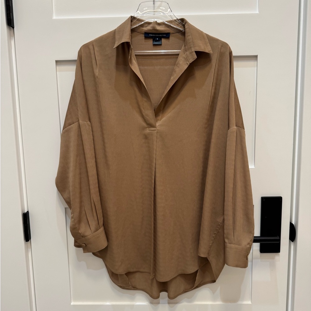 FRENCH CONNECTION Brown Long Sleeve Blouse size S, oversized fit.